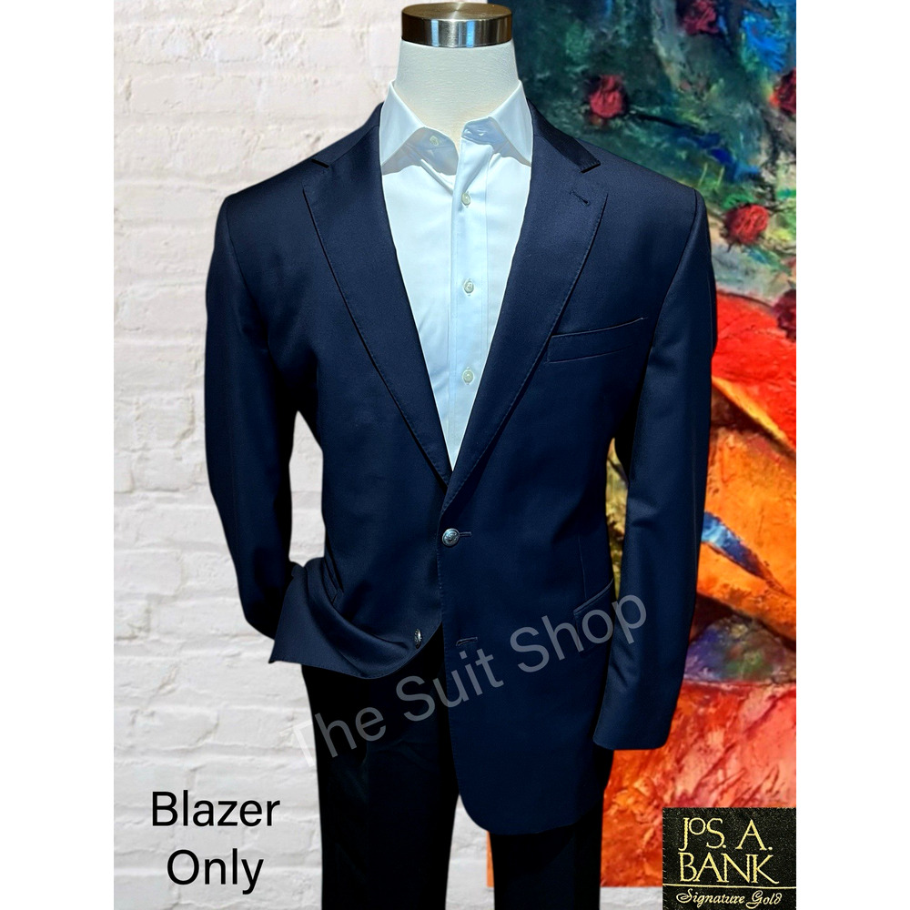 Jos A Bank Signature Gold Men's 46L Navy Blue Blazer Antique Silver Tone Buttons